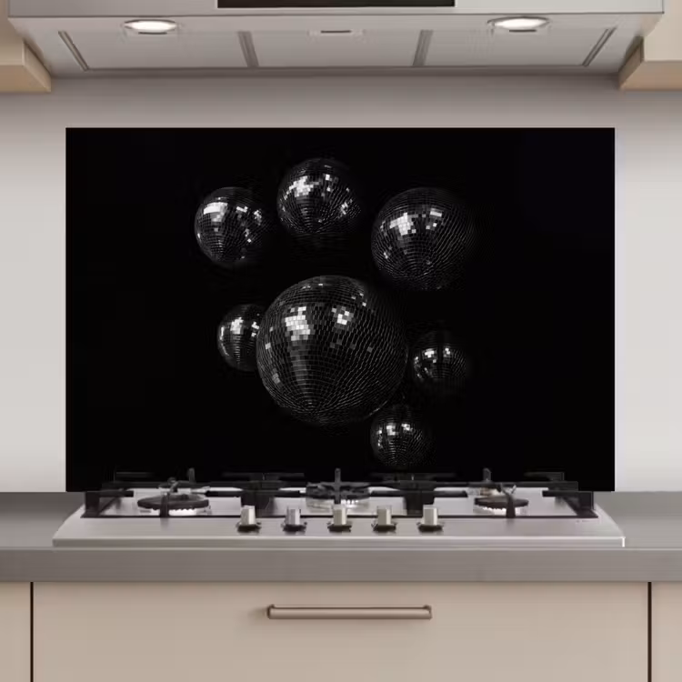 Discoballen - Minimalistisch - Zwart keuken achterwand spatscherm klein -3d_website