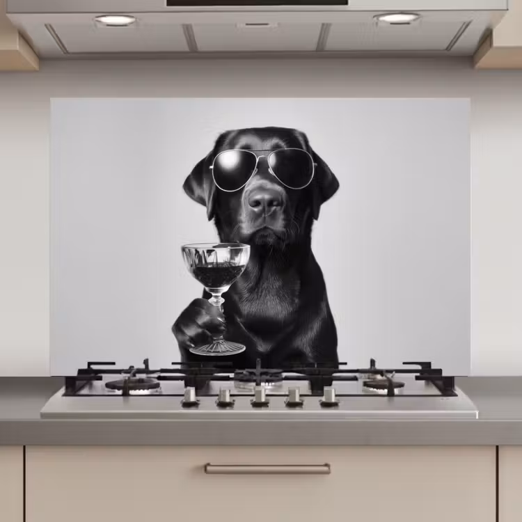 Hond - Zwart - Wijnglas - Zonnebril keuken achterwand spatscherm klein -3d_website