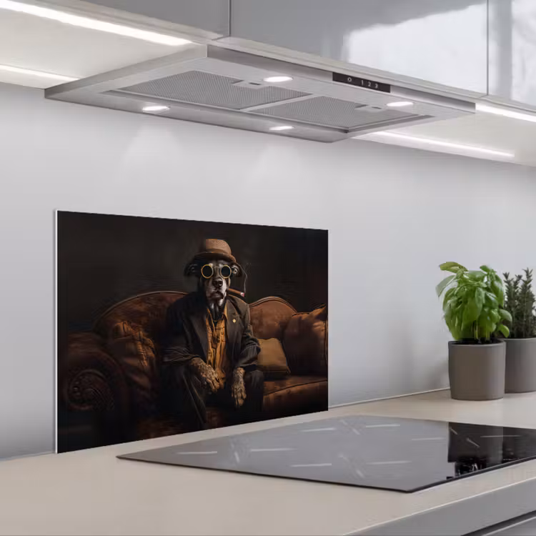 Hond - Sigaar - Hoed - Pak keuken achterwand spatscherm klein -3d_schuin