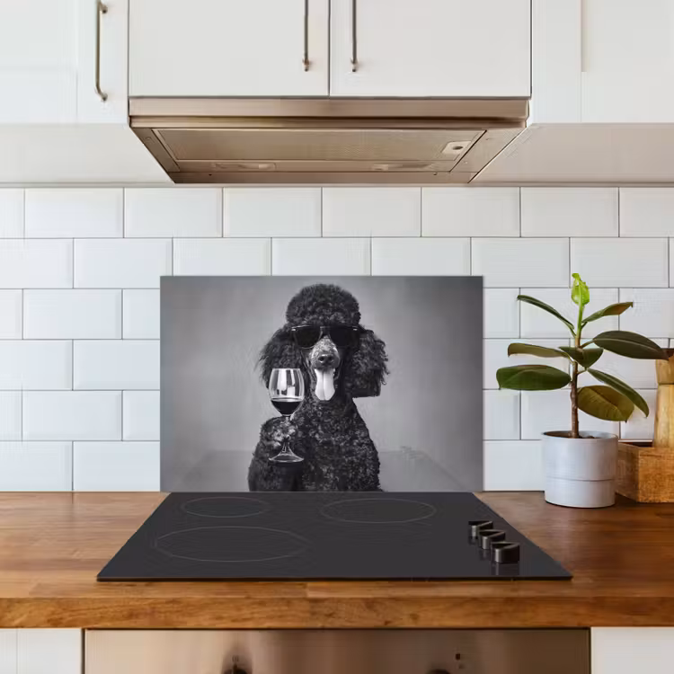Hond - Krullen - Zonnebril - Wijn keuken achterwand spatscherm klein -sfeer2