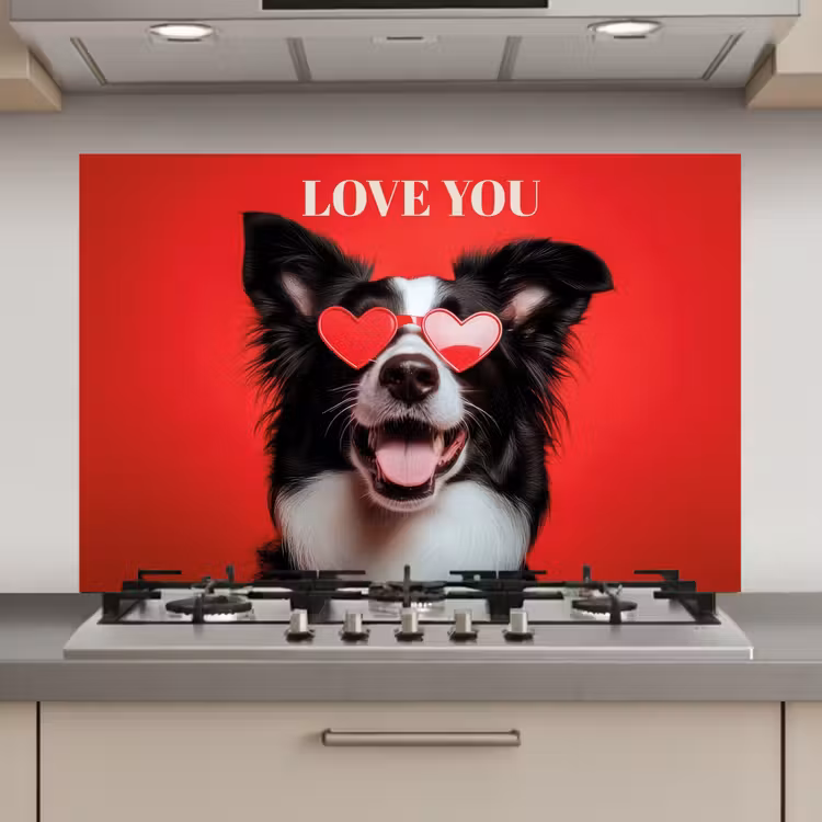 Hond - Hartjesbril - Loveyou - Rood keuken achterwand spatscherm klein -3d_website