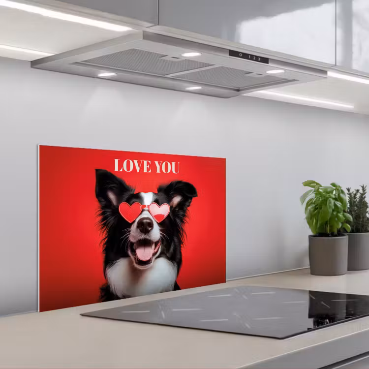 Hond - Hartjesbril - Loveyou - Rood keuken achterwand spatscherm klein -3d_schuin