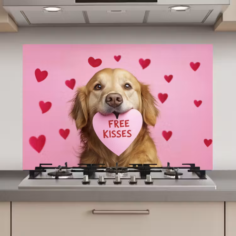 Hond - Kiss- Valentijn - Hartjes keuken achterwand spatscherm klein -3d_website