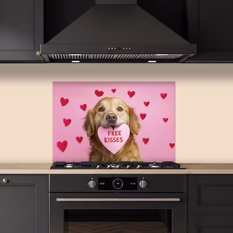Hond - Kiss- Valentijn - Hartjes keuken achterwand spatscherm klein -sfeer1