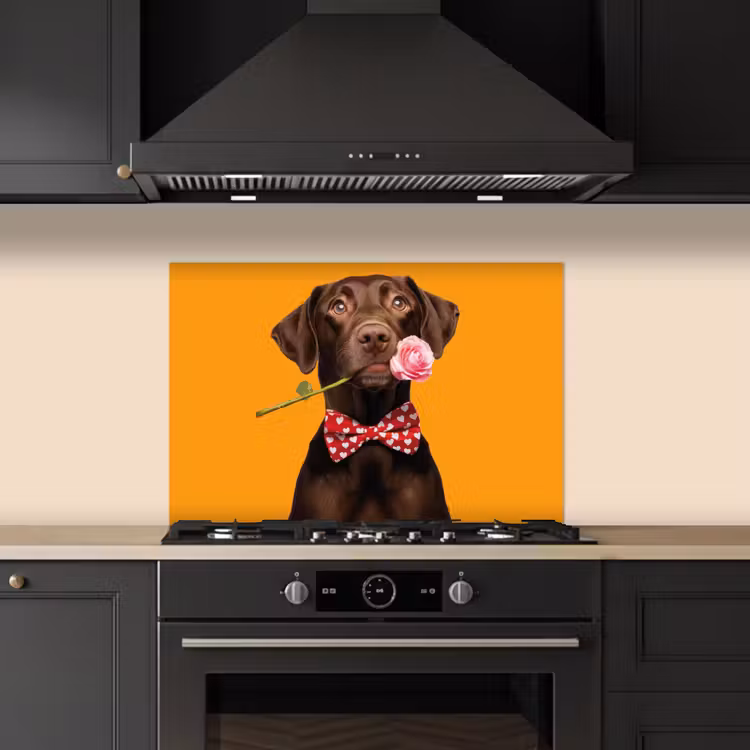 Hond - Oranje - Roos - Valentijn keuken achterwand spatscherm klein -sfeer1