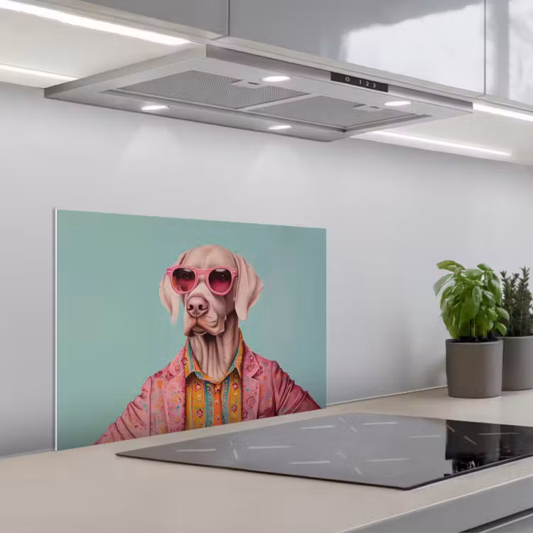 Hond - Overhemd - Bloemen - Bril keuken achterwand spatscherm klein -3d_schuin