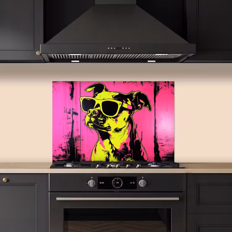 Hond - Zonnebril - Roze - Art keuken achterwand spatscherm klein -sfeer1