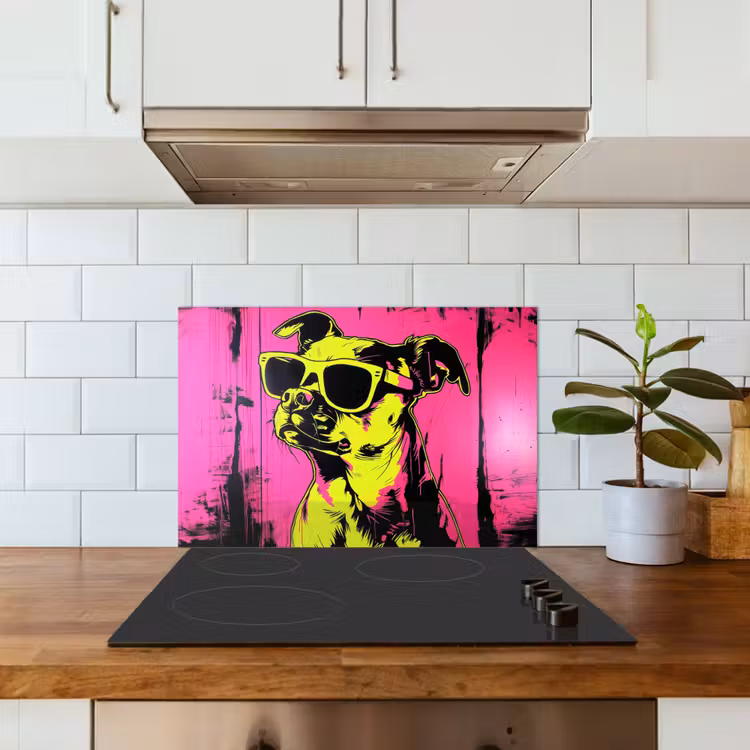 Hond - Zonnebril - Roze - Art keuken achterwand spatscherm klein -sfeer2
