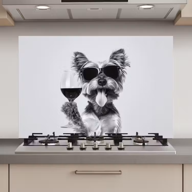 Hondje - Wijnglas - Zonnebril - Enthousiast keuken achterwand spatscherm klein -3d_website