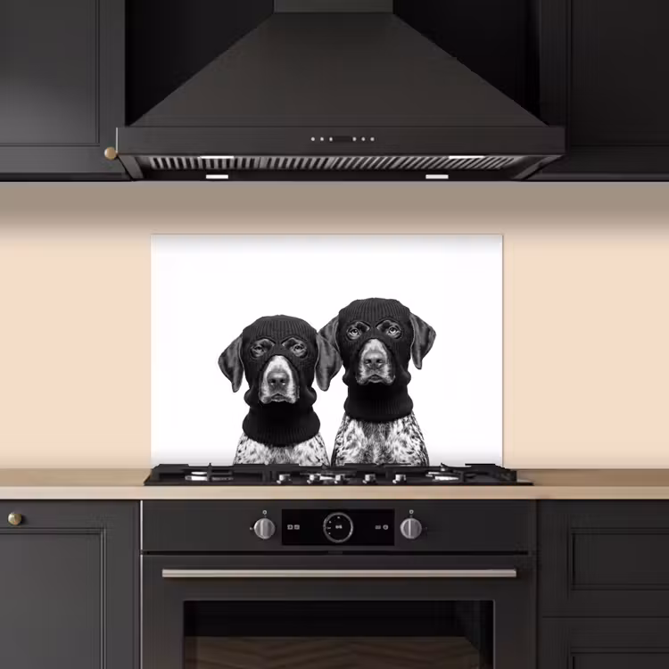 Honden - Bivakmuts - Zwart - wit keuken achterwand spatscherm klein -sfeer1