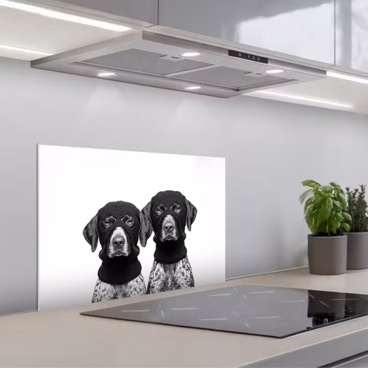 Honden - Bivakmuts - Zwart - wit keuken achterwand spatscherm klein -3d_schuin