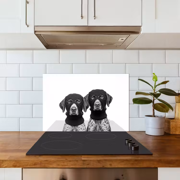 Honden - Bivakmuts - Zwart - wit keuken achterwand spatscherm klein -sfeer2