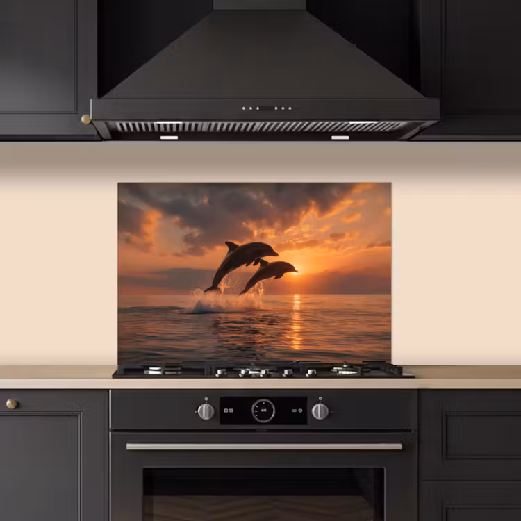 Dolfijnen - Zee - Realistisch keuken achterwand spatscherm klein -sfeer1