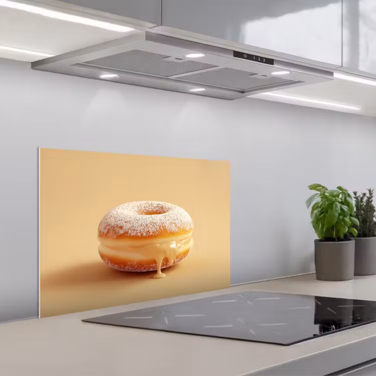Donut - Romig - Poedersuiker - Beige keuken achterwand spatscherm klein -3d_schuin