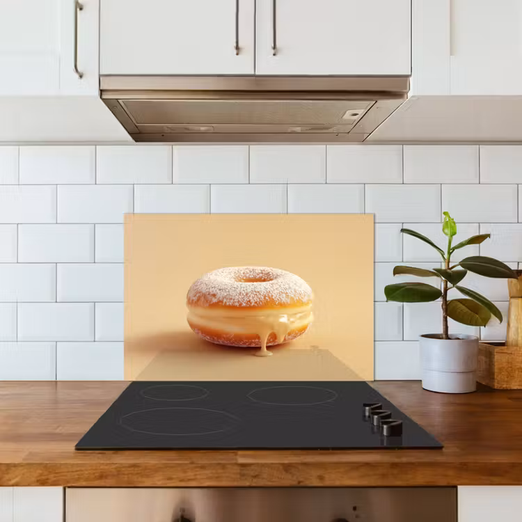 Donut - Romig - Poedersuiker - Beige keuken achterwand spatscherm klein -sfeer2