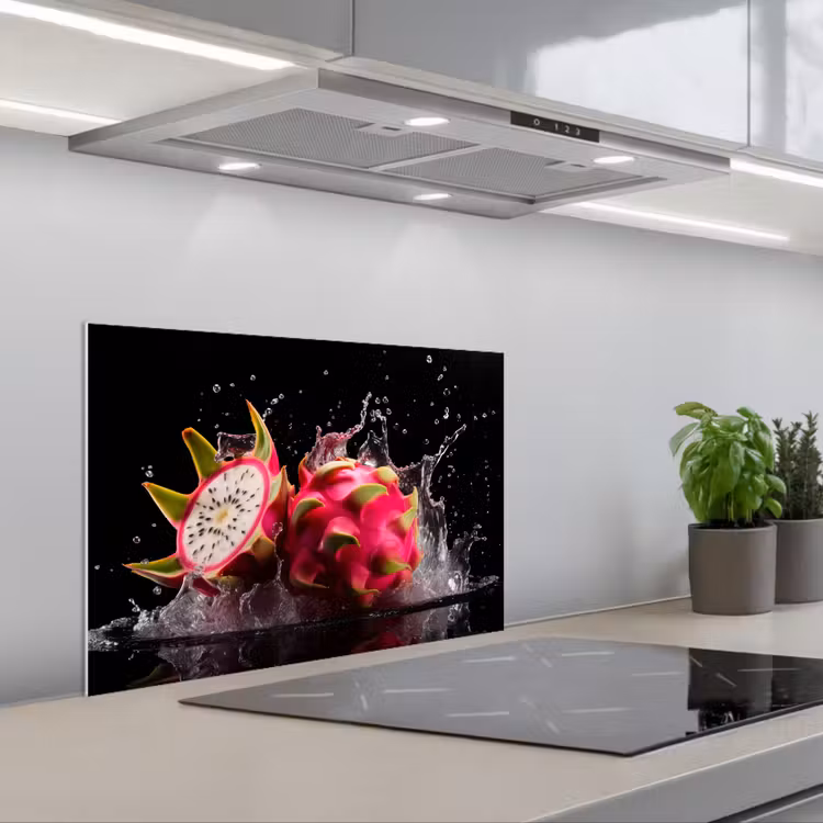 Drakenfruit - Zwart - Water - Vrucht - Fruit keuken achterwand spatscherm klein -3d_schuin