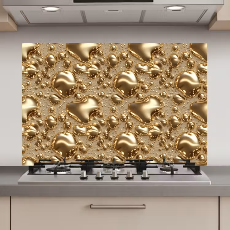 Druppels - Organisch - Goud keuken achterwand spatscherm klein 900 -3d_website