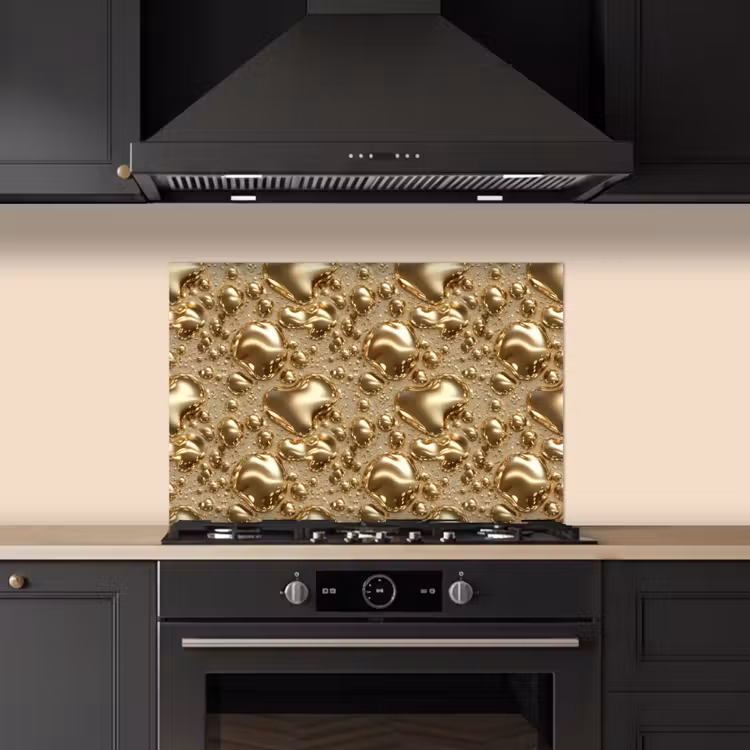 Druppels - Organisch - Goud keuken achterwand spatscherm klein 900 -sfeer1