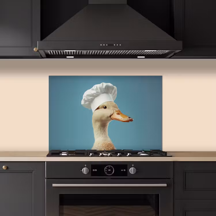 Eend - Koksmuts - Cute - Vogel keuken achterwand spatscherm klein -sfeer1