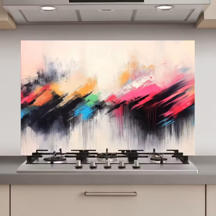 Dynamisch - Abstract - Kleurrijk - Zwart keuken achterwand spatscherm klein -3d_website