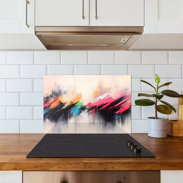 Dynamisch - Abstract - Kleurrijk - Zwart keuken achterwand spatscherm klein -sfeer2