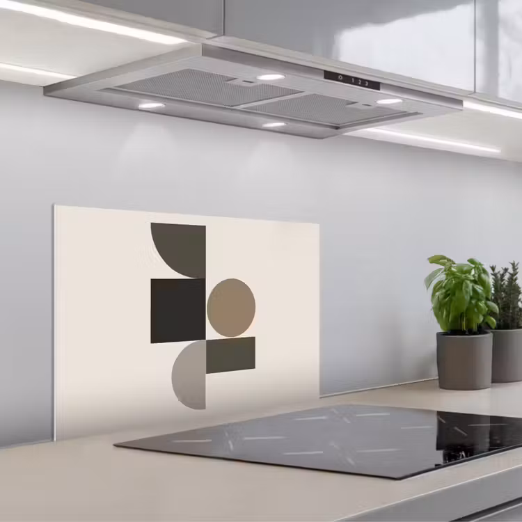 Aardetinten - Abstracte compositie - Eenvoudige vormen keuken achterwand spatscherm klein -3d_schuin