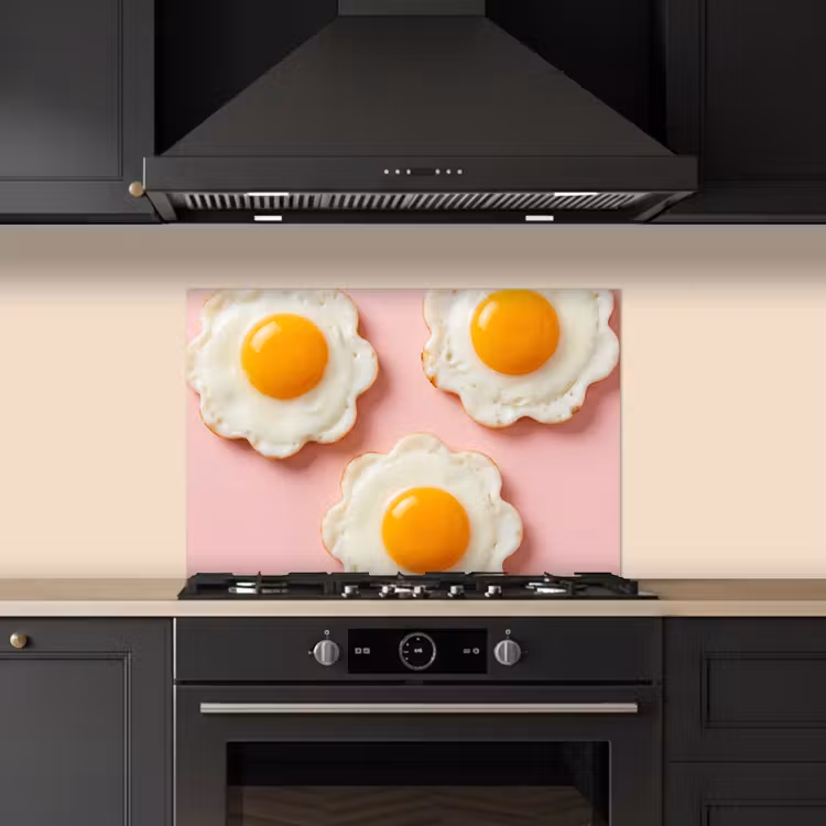 Eieren - Bloem - Roze keuken achterwand spatscherm klein -sfeer1