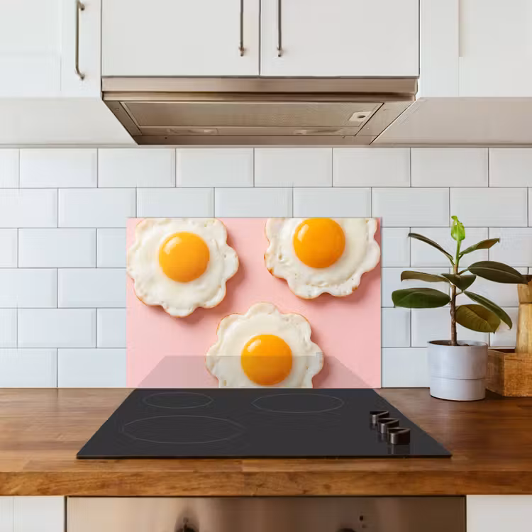 Eieren - Bloem - Roze keuken achterwand spatscherm klein -sfeer2