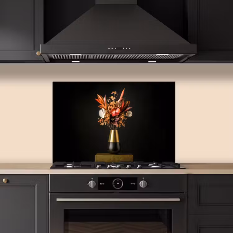 Exotisch - Boeket - Vaas - Goud keuken achterwand spatscherm klein -sfeer1