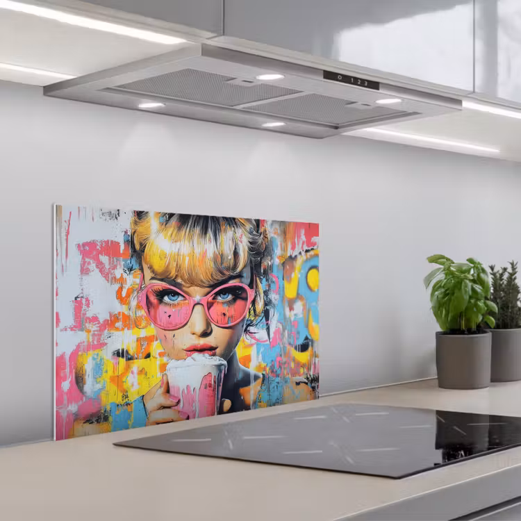 Expressief - Milkshake - Vrouw - Felle kleuren keuken achterwand spatscherm klein -3d_schuin