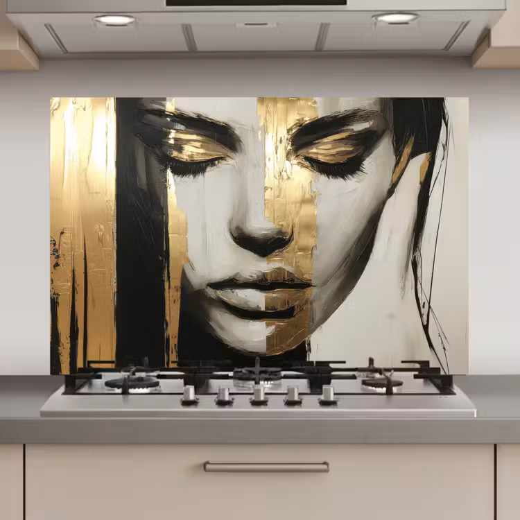 Ogen - Gezicht - Goud - Strepen keuken achterwand spatscherm klein -3d_website