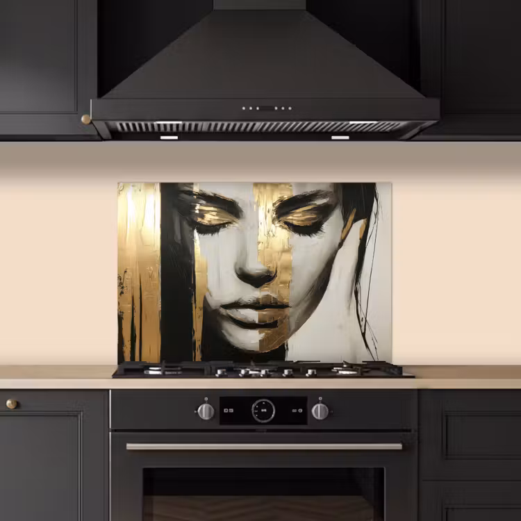 Ogen - Gezicht - Goud - Strepen keuken achterwand spatscherm klein -sfeer1