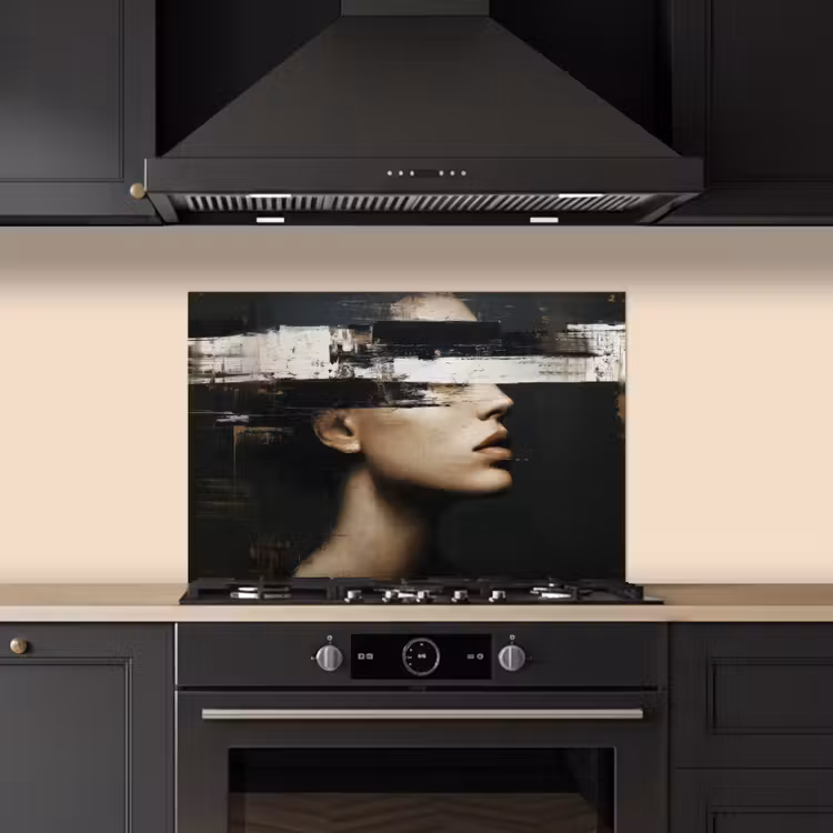 Gezicht - Vrouw - Zwart - Abstract keuken achterwand spatscherm klein -sfeer1