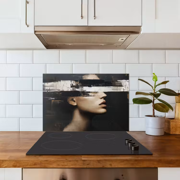 Gezicht - Vrouw - Zwart - Abstract keuken achterwand spatscherm klein -sfeer2