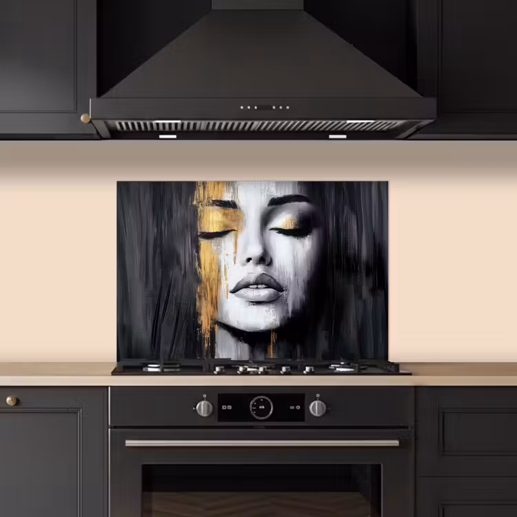 Gezicht - Vrouw - Penseelstreken - Abstract keuken achterwand spatscherm klein -sfeer1