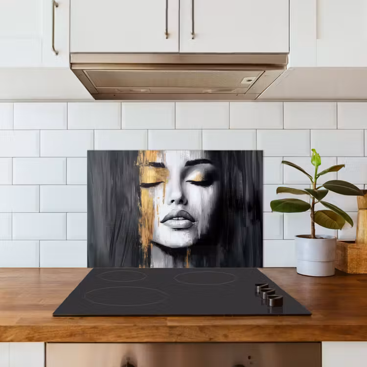 Gezicht - Vrouw - Penseelstreken - Abstract keuken achterwand spatscherm klein -sfeer2