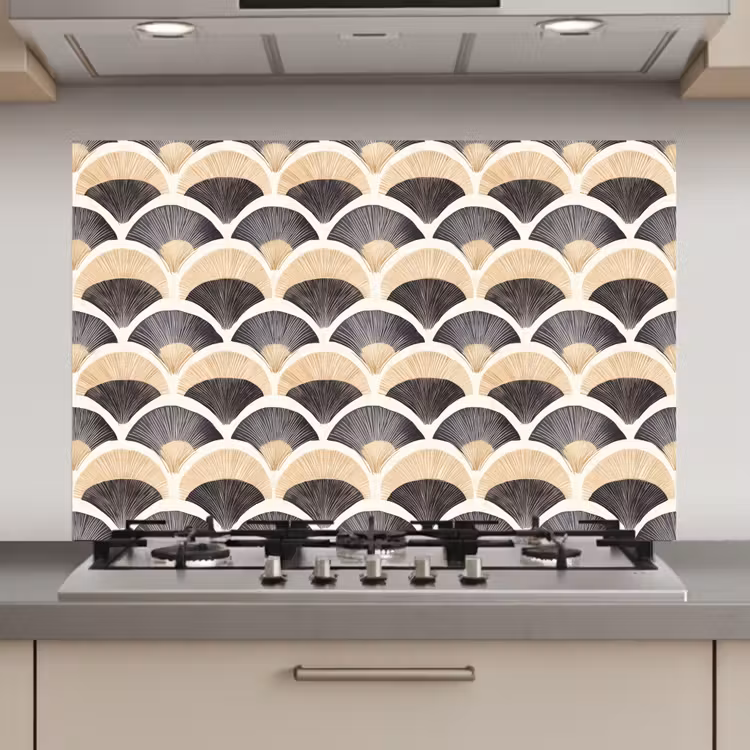 Waaier - Patroon - Zwart - Beige keuken achterwand spatscherm klein 900 -3d_website