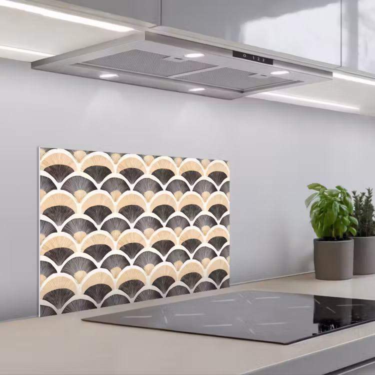 Waaier - Patroon - Zwart - Beige keuken achterwand spatscherm klein 900 -3d_schuin