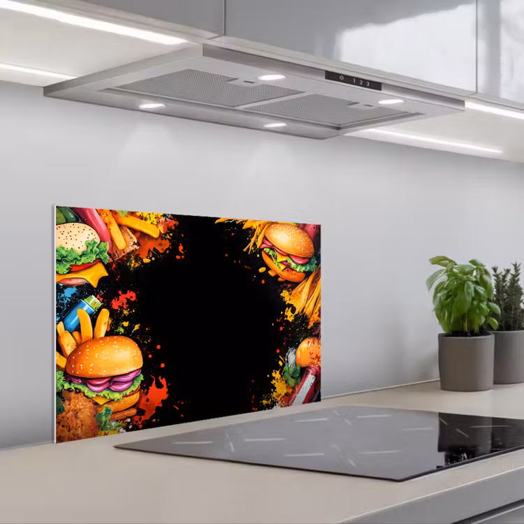 Fastfood - Graffiti - Hamburger - Eten - Modern keuken achterwand spatscherm klein -3d_schuin
