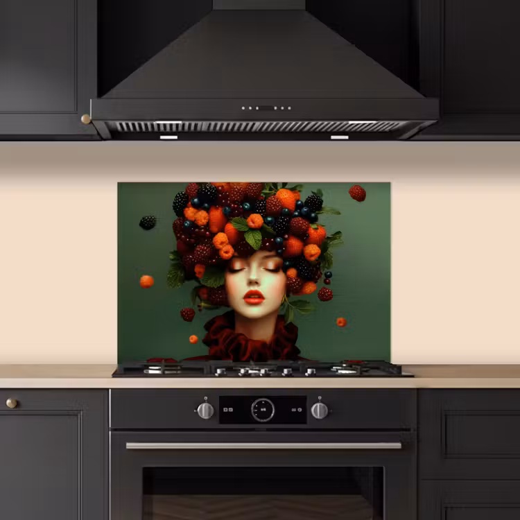 Vrouw - Aardbeien - Frambozen - Bramen - Bessen keuken achterwand spatscherm klein -sfeer1