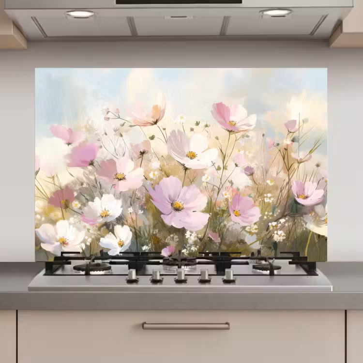 Bloemenveld - Lichte tinten - Geschilderd keuken achterwand spatscherm klein -3d_website