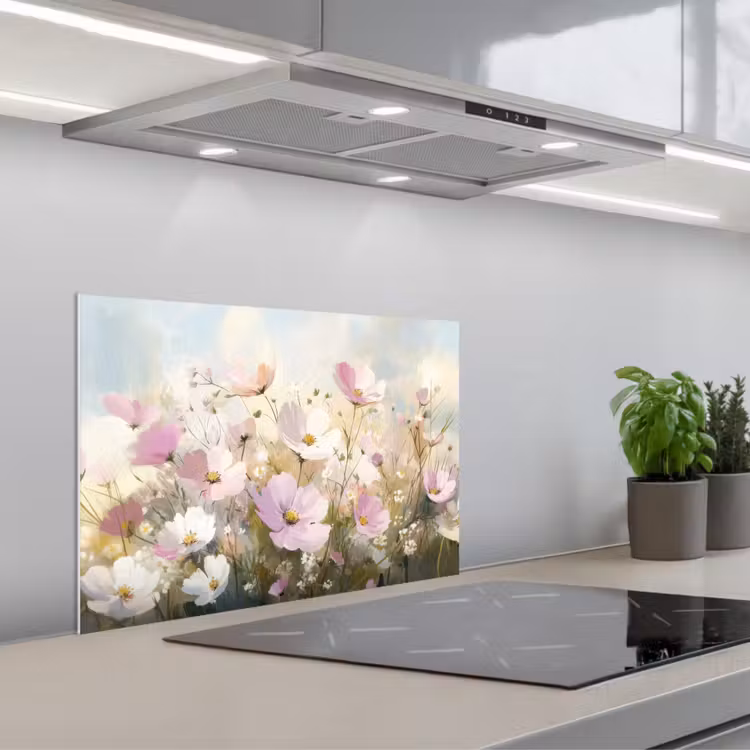 Bloemenveld - Lichte tinten - Geschilderd keuken achterwand spatscherm klein -3d_schuin