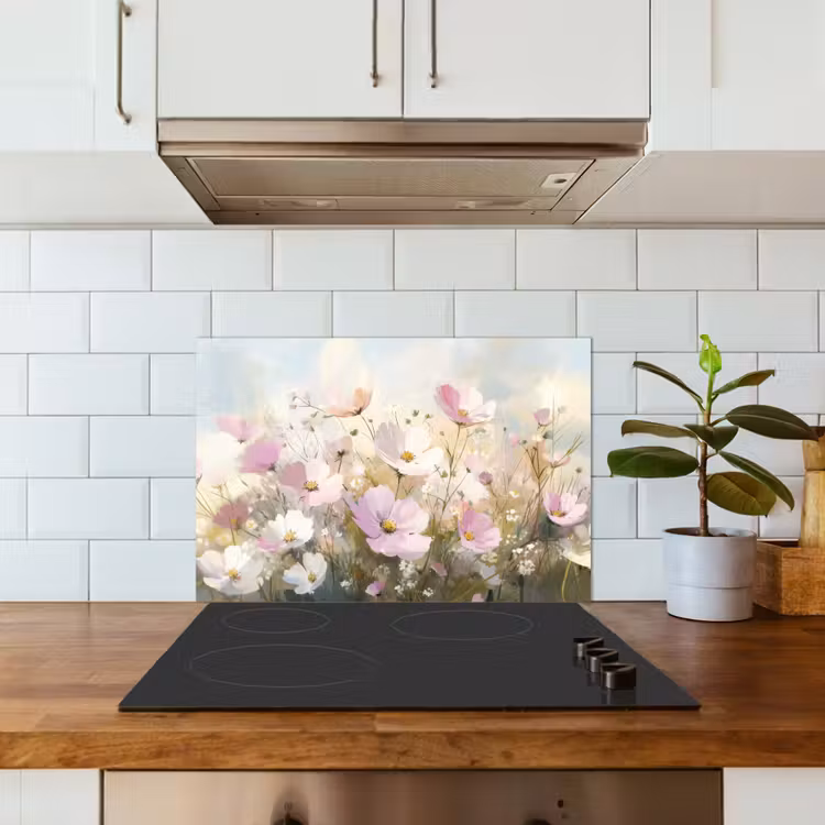 Bloemenveld - Lichte tinten - Geschilderd keuken achterwand spatscherm klein -sfeer2