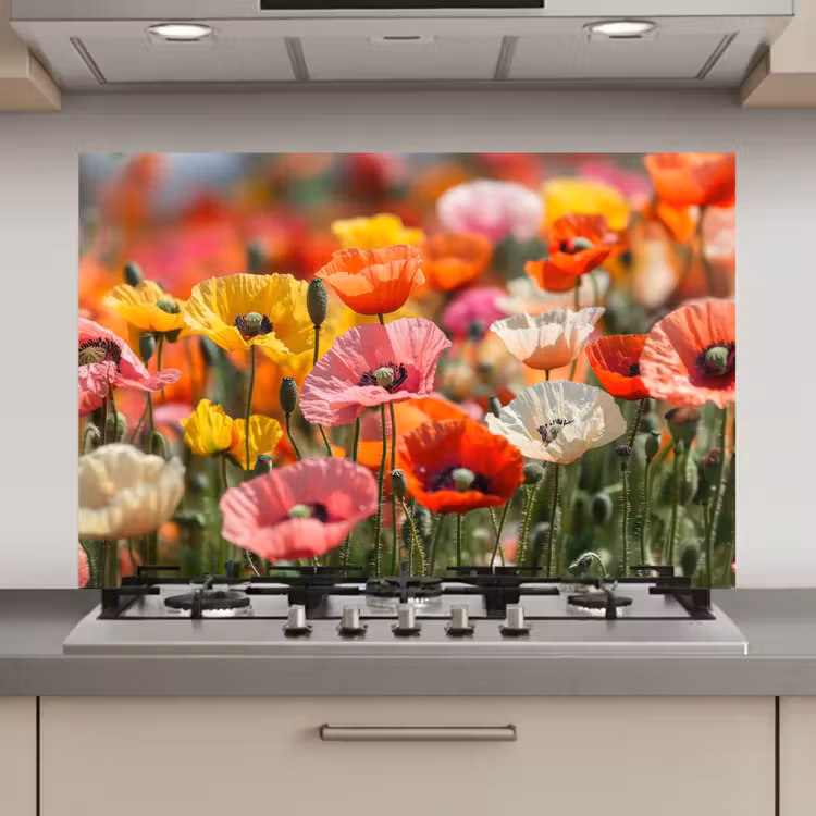 Bloemenveld - Klaprozen - Kleurrijk keuken achterwand spatscherm klein -3d_website