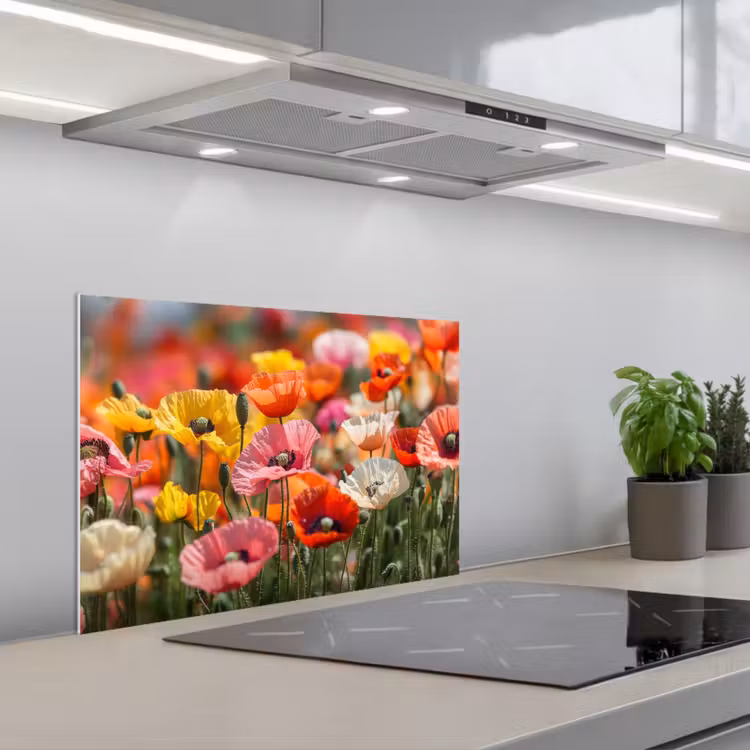Bloemenveld - Klaprozen - Kleurrijk keuken achterwand spatscherm klein -3d_schuin
