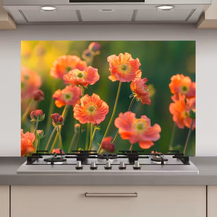 Bloemenveld - Zonnestralen - Oranje keuken achterwand spatscherm klein -3d_website