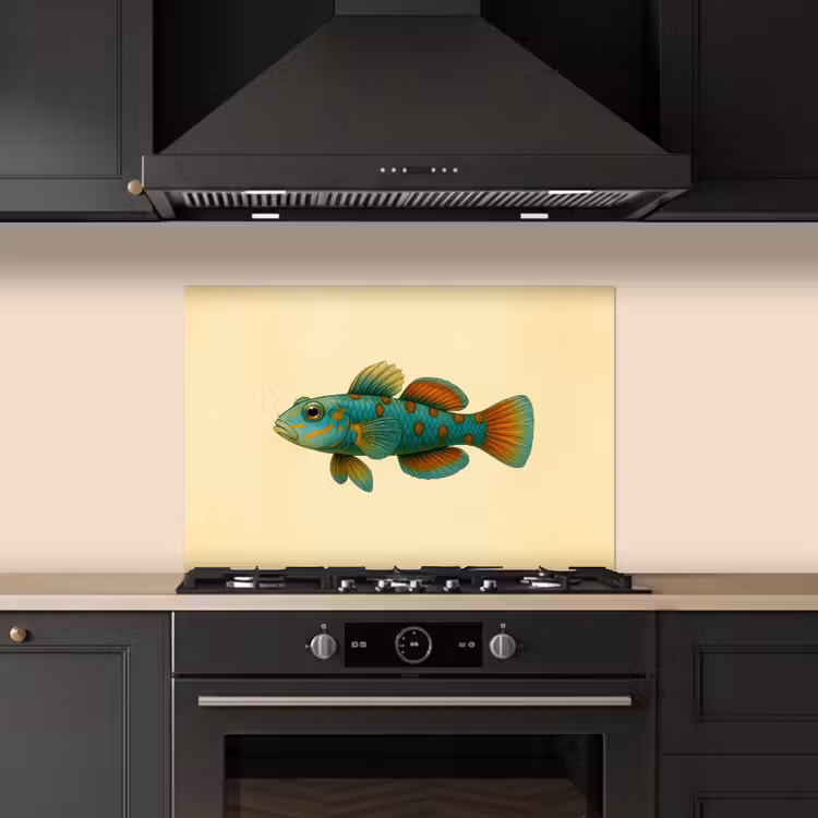 Vis - Blauw - Stippen - Schubben keuken achterwand spatscherm klein -sfeer1