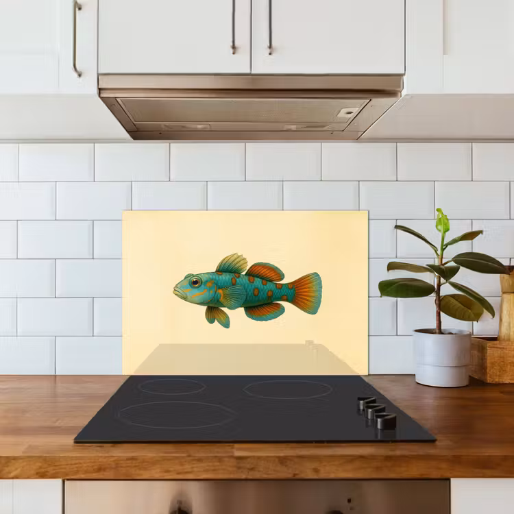 Vis - Blauw - Stippen - Schubben keuken achterwand spatscherm klein -sfeer2