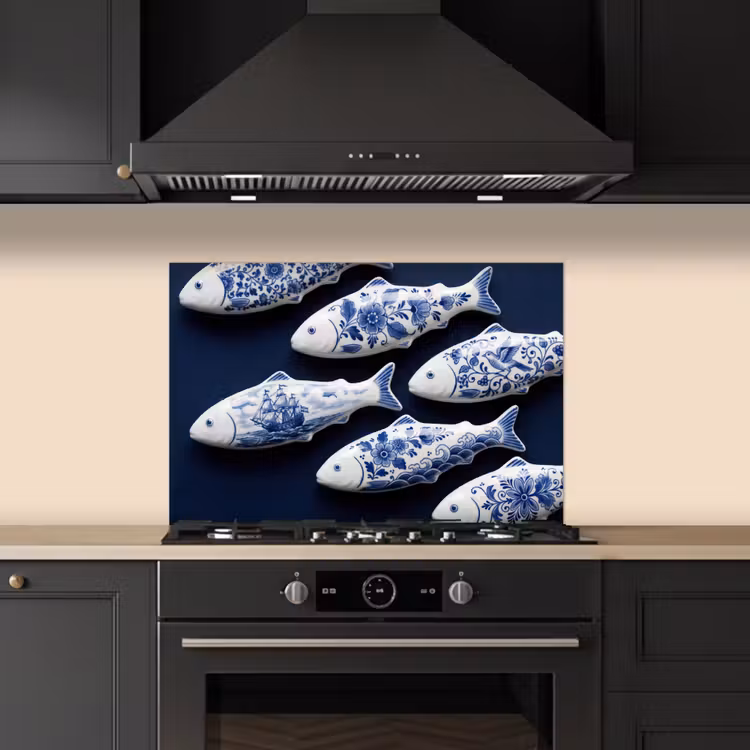 Vissen - Delfts - Blauw - Keramiek keuken achterwand spatscherm klein -sfeer1