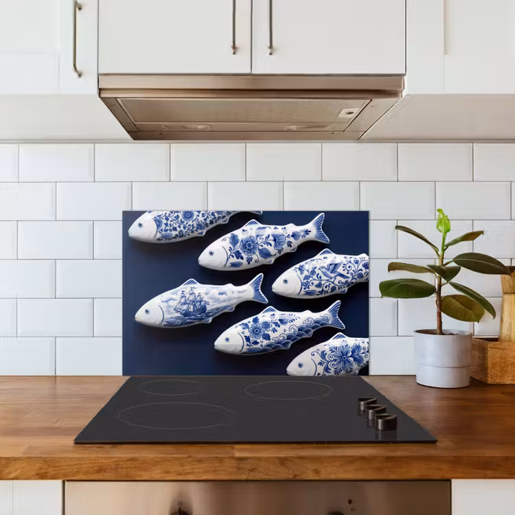 Vissen - Delfts - Blauw - Keramiek keuken achterwand spatscherm klein -sfeer2